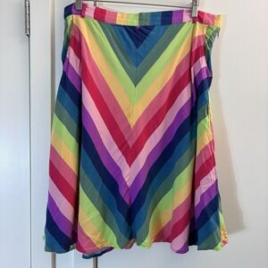 ModCloth XL Skirt Rainbow Chevron Stripe A-Line Skater Lined Pockets Teacher